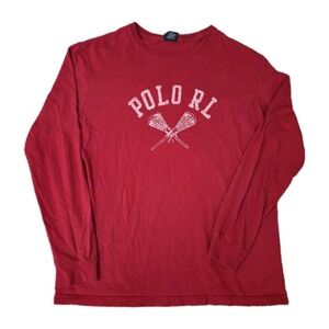 Vintage Polo Ralph Lauren Shirt Men L Red Lacrosse Graphic Tee Polo RL 90s